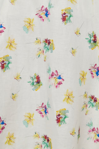 Ivory Linen Mias Flowers Print Detail Close-Up - Watercolor Floral | Gabriela Hearst