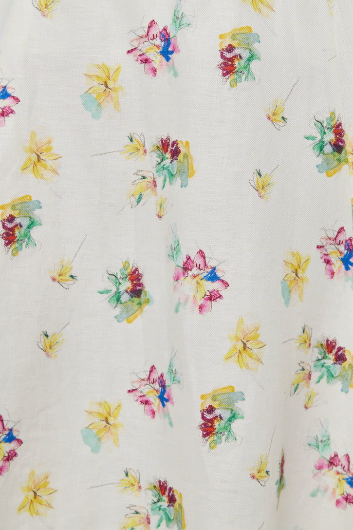 Ranya Puff Sleeve Mia's Flowers Maxi Dress in Ivory Multi Printed Linen Twill