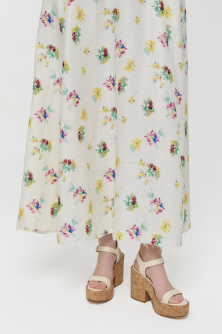 Ivory Mia's Flowers Print Linen Skirt - Hem Detail | Gabriela Hearst