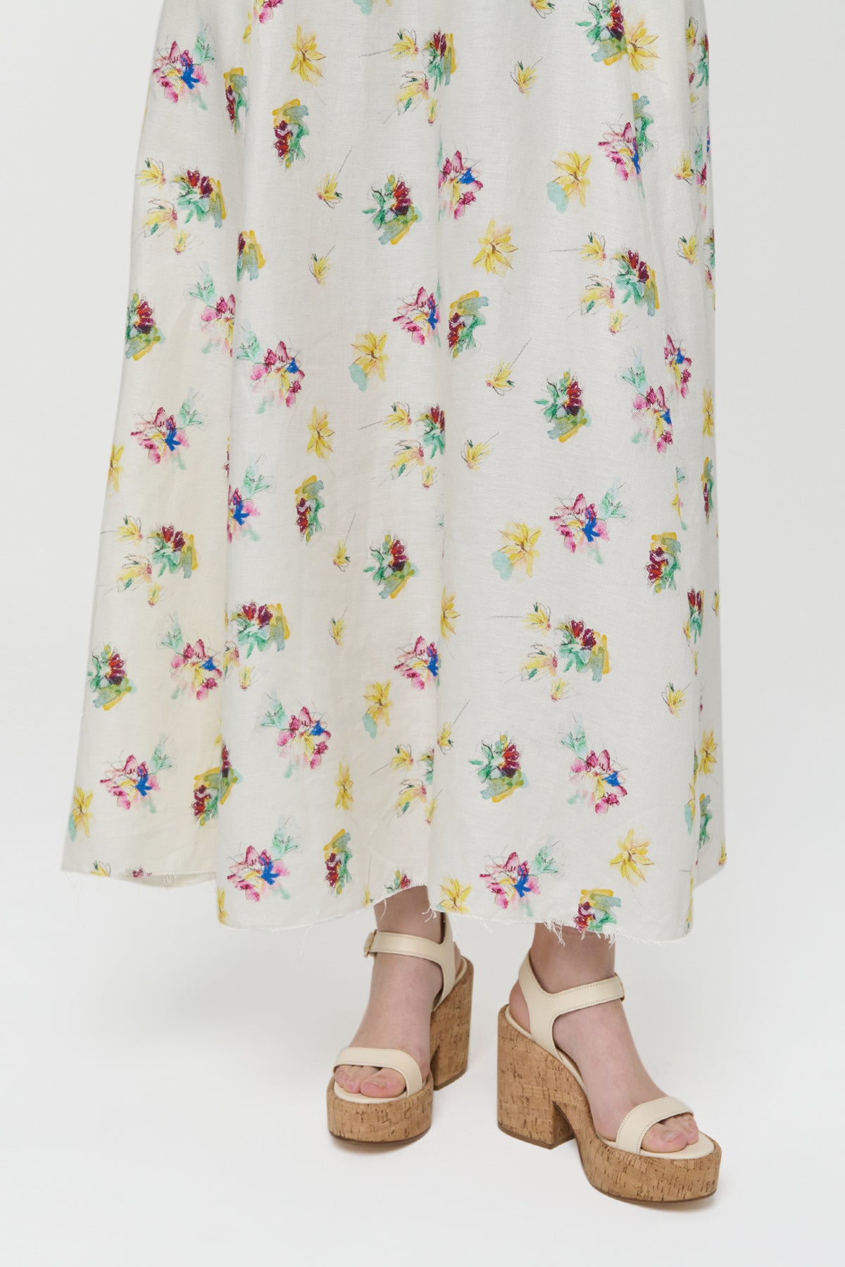Penelope Mia's Flowers Maxi Skirt in Ivory Muli Printed Linen Twill