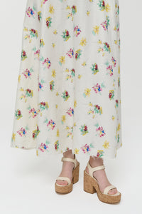Penelope Mia's Flowers Maxi Skirt in Ivory Muli Printed Linen Twill