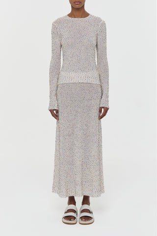 Nello Knit Sweater in Ivory Multi Beaded Cashmere Silk