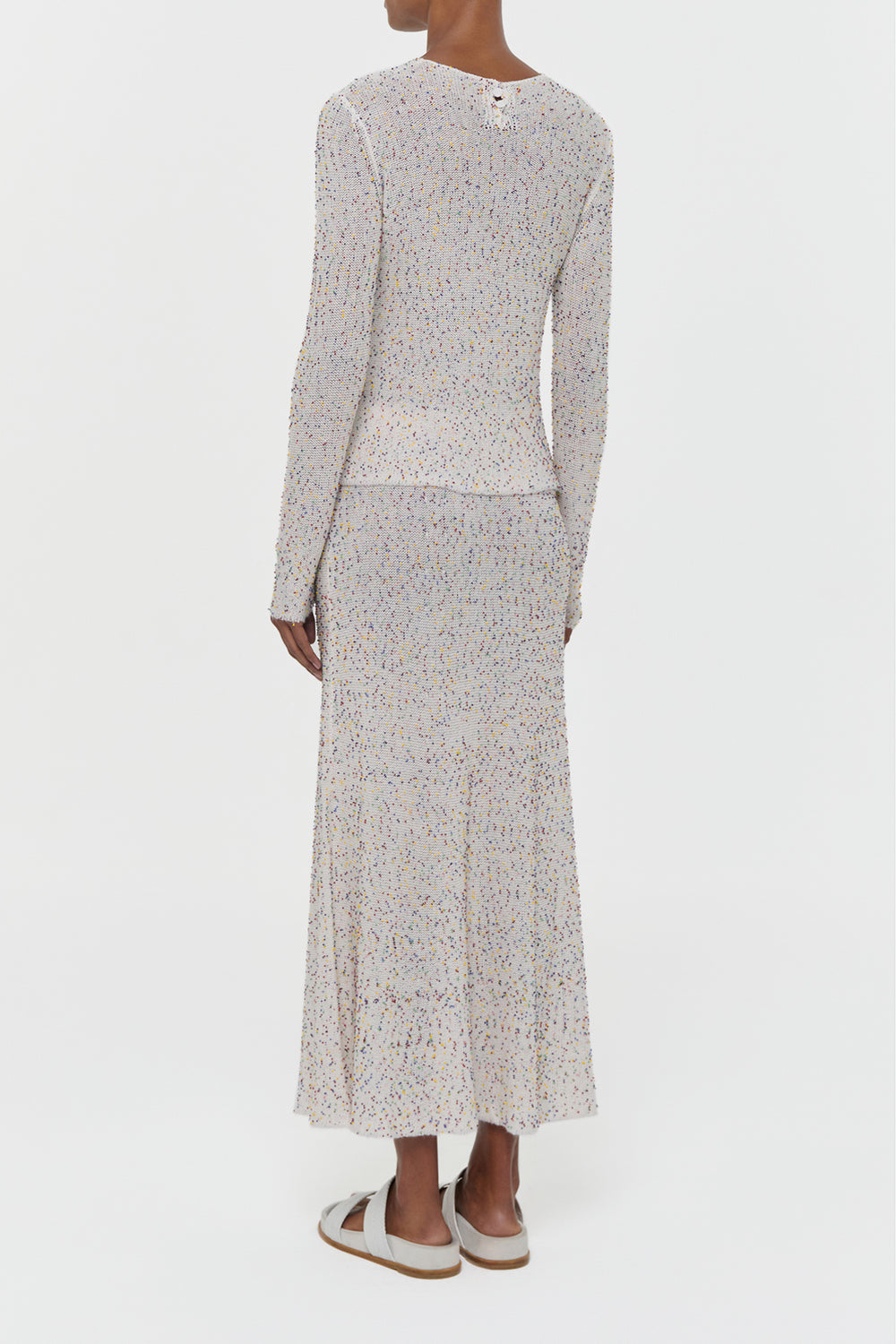 Nello Knit Sweater in Ivory Multi Beaded Cashmere Silk