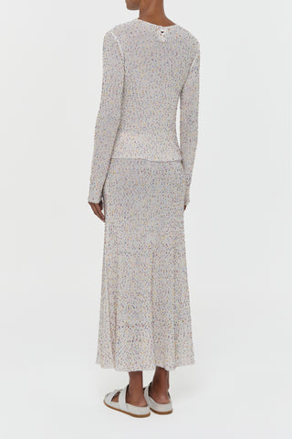 Ivory Multi Beaded Cashmere Sabine Knit Midi Skirt - Back View On Model | Gabriela Hearst