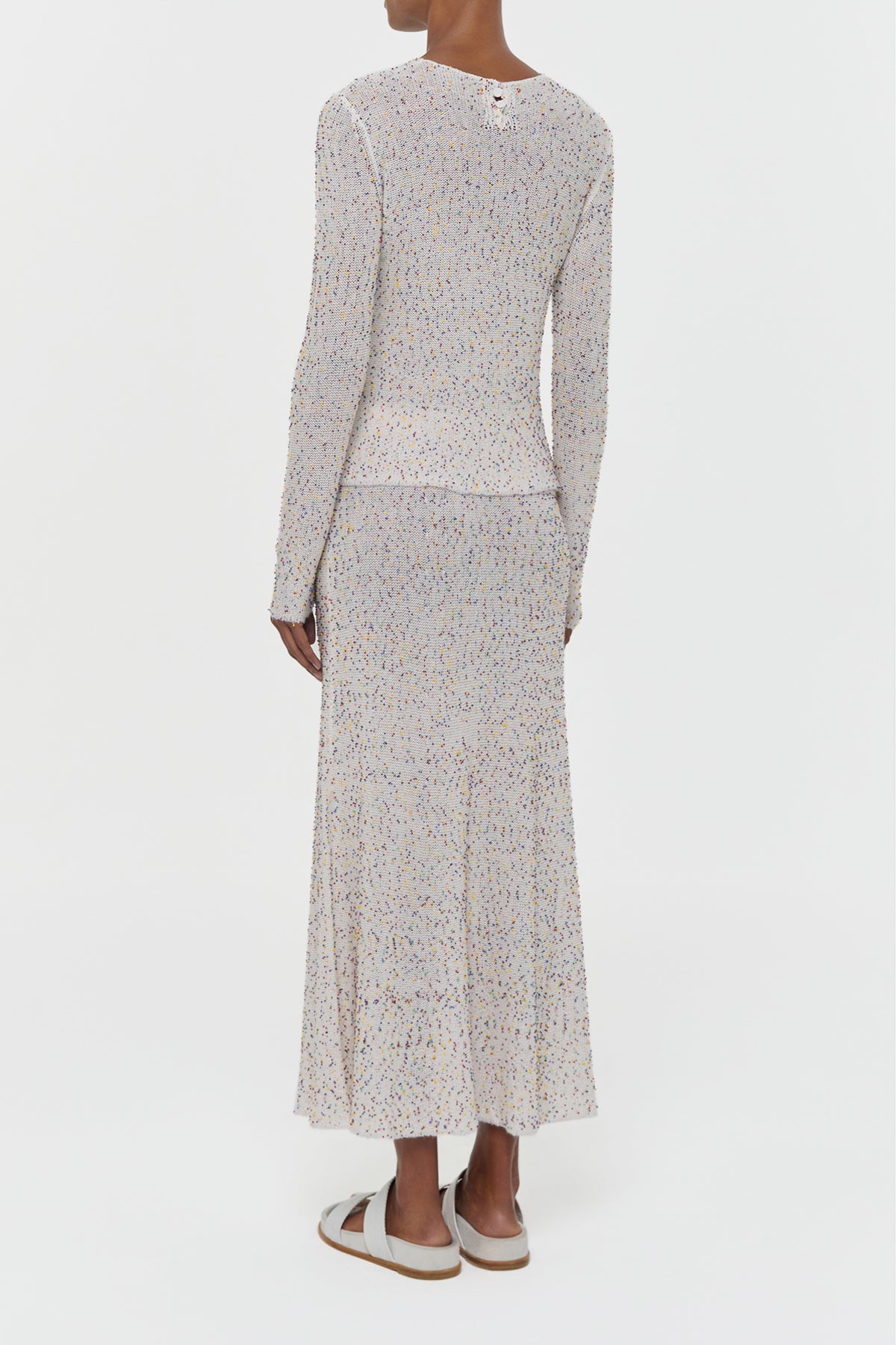 Sabine Knit Midi Skirt in Ivory Multi Beaded Cashmere Silk