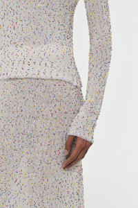 Nello Knit Sweater in Ivory Multi Beaded Cashmere Silk