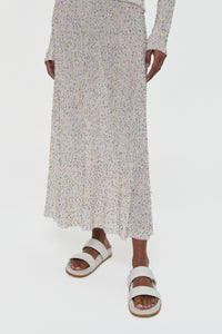 Sabine Knit Midi Skirt in Ivory Multi Beaded Cashmere Silk