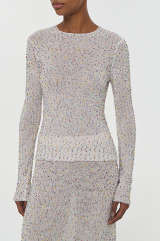 Ivory Multi Beaded Cashmere Nello Sweater - Close Up Detail | Gabriela Hearst