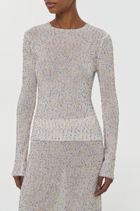 Nello Knit Sweater in Ivory Multi Beaded Cashmere Silk