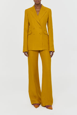 Golden Birch Linen Angela Blazer Suit - Front View On Model | Gabriela Hearst