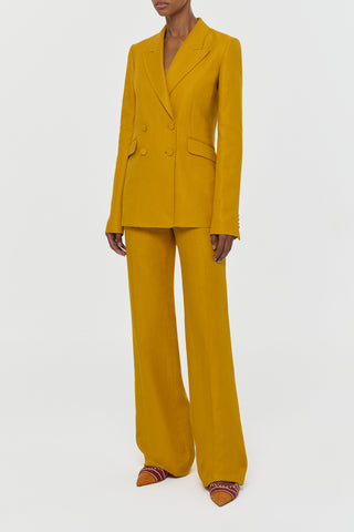 Golden Birch Linen Vesta Suit - Side Profile On Model | Gabriela Hearst