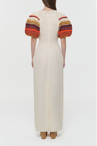 Ivory Nomo Maxi Dress with Striped Crochet Sleeves - Back Detail | Gabriela Hearst