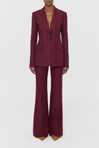 Bordeaux Linen Twill Suit Set - Full Length Front View | Gabriela Hearst