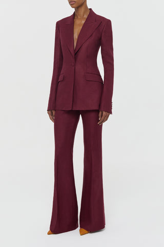 Bordeaux Linen Leiva Blazer - Three Quarter Front View | Gabriela Hearst