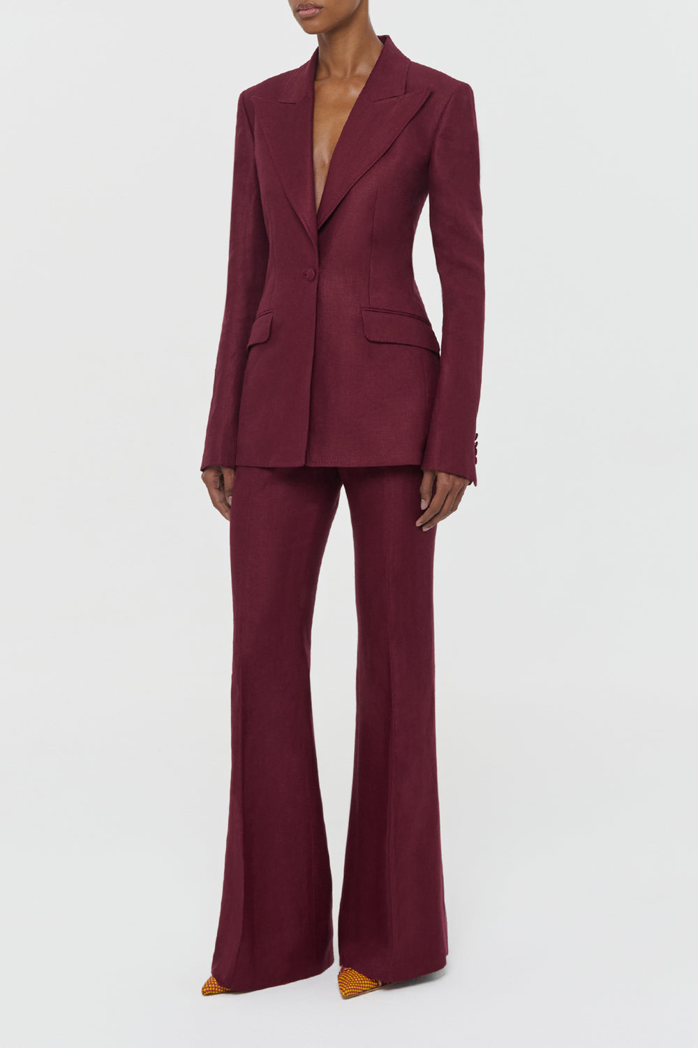 Rhein Flare Pant in Bordeaux Linen Twill