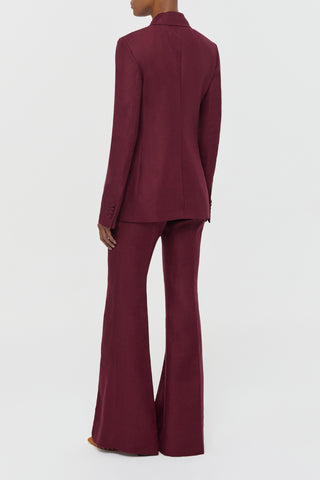 Bordeaux Linen Designer Suit - Back View On Model | Gabriela Hearst
