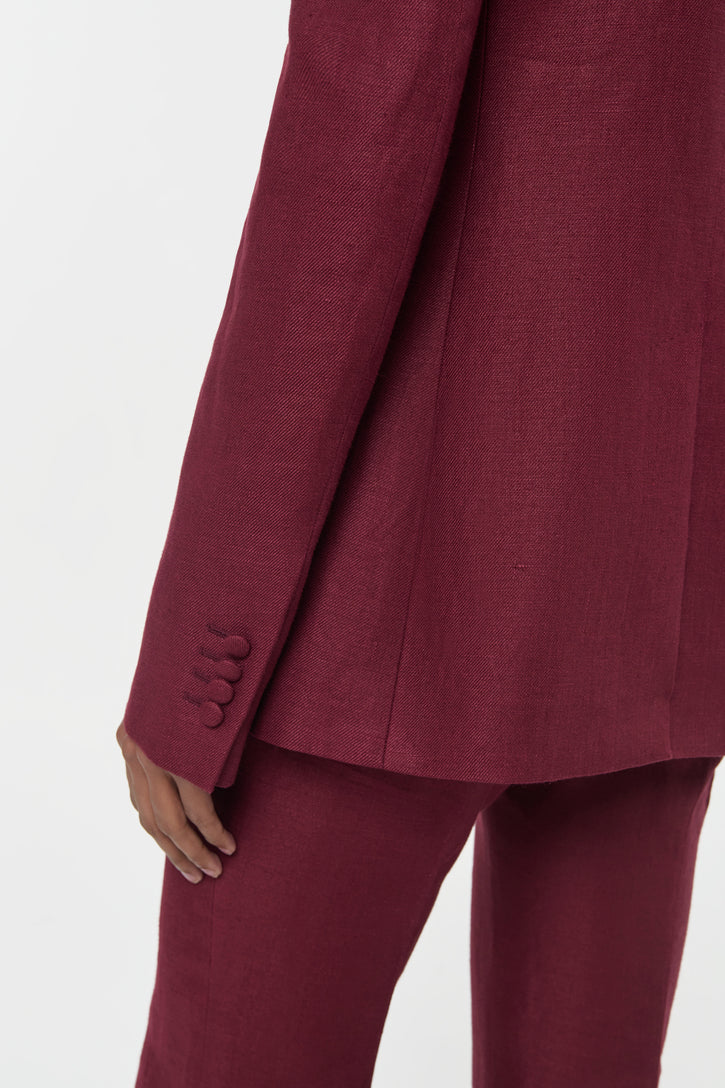 Leiva Blazer in Bordeaux Linen Twill