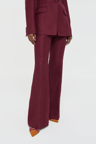Bordeaux Linen Rhein Flare Pant - Lower Detail View | Gabriela Hearst