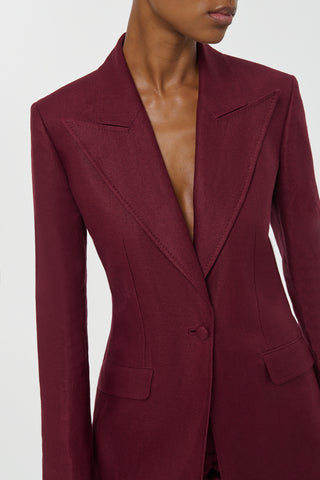 Bordeaux Linen Blazer - Lapel Detail Close-up | Gabriela Hearst