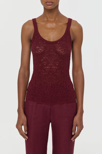 Cyrinne Lace Knit Tank Top in Bordeaux Merino Wool