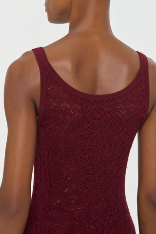 Bordeaux Merino Wool Lace Knit Tank Top - Back Neckline Detail Close-Up | Gabriela Hearst