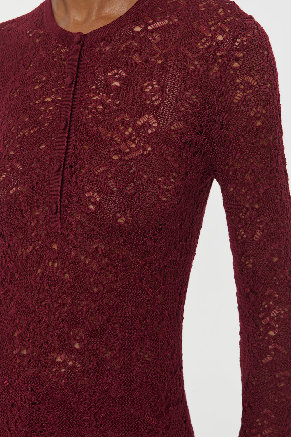Gaviran Lace Knit Henley in Bordeaux Merino Wool