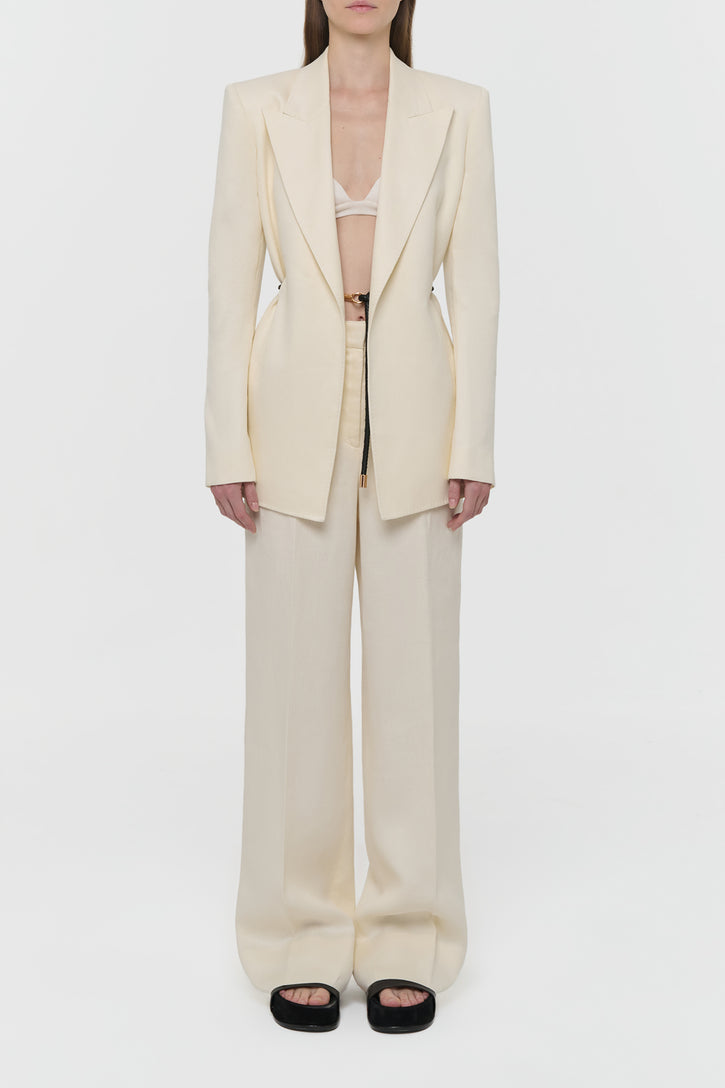 Epona Rope Blazer in Ivory Textured Linen Slub