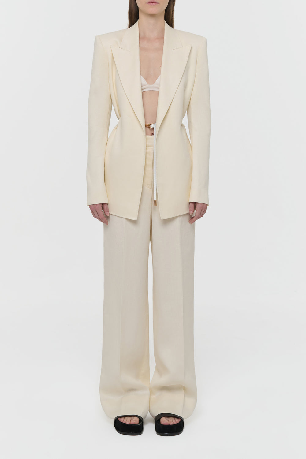 Epona Rope Blazer in Ivory Textured Linen Slub