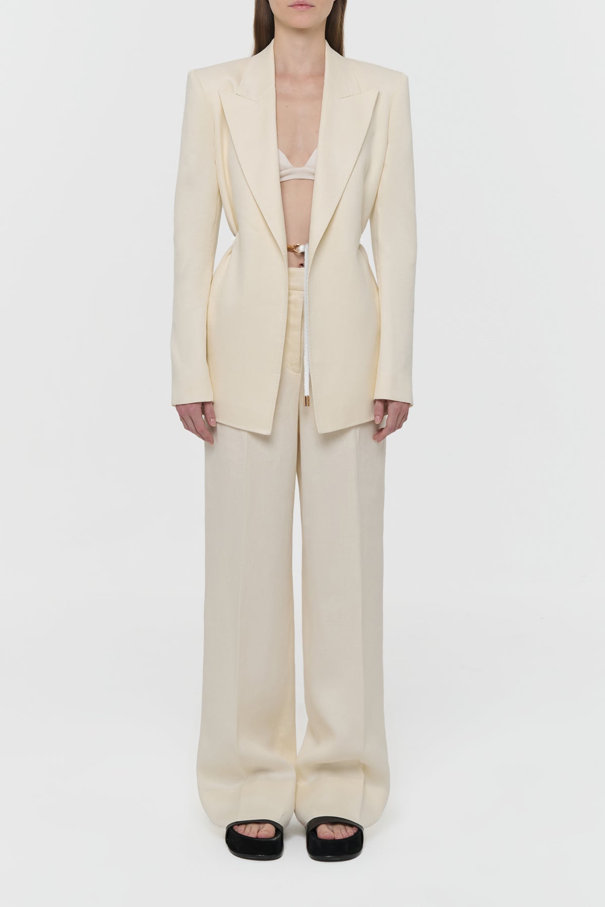 Epona Rope Blazer in Ivory Textured Linen Slub