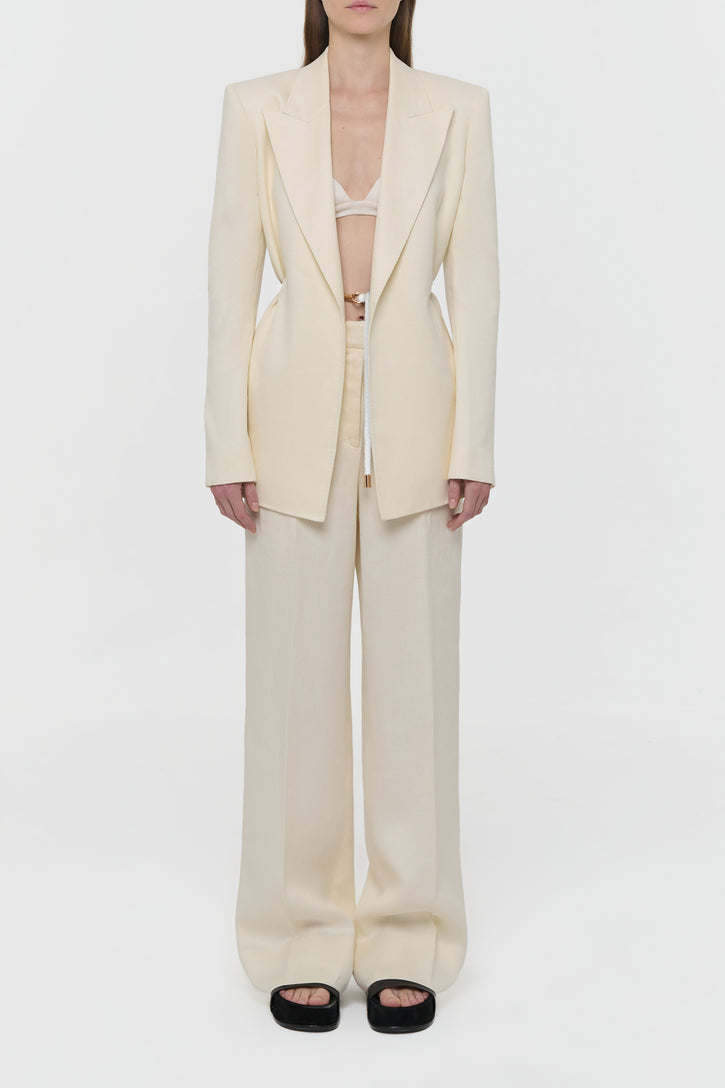 Epona Rope Blazer in Ivory Textured Linen Slub