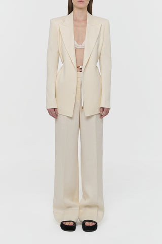 Ivory Linen Norman Wide-leg Pants Styled Look - Front View | Gabriela Hearst