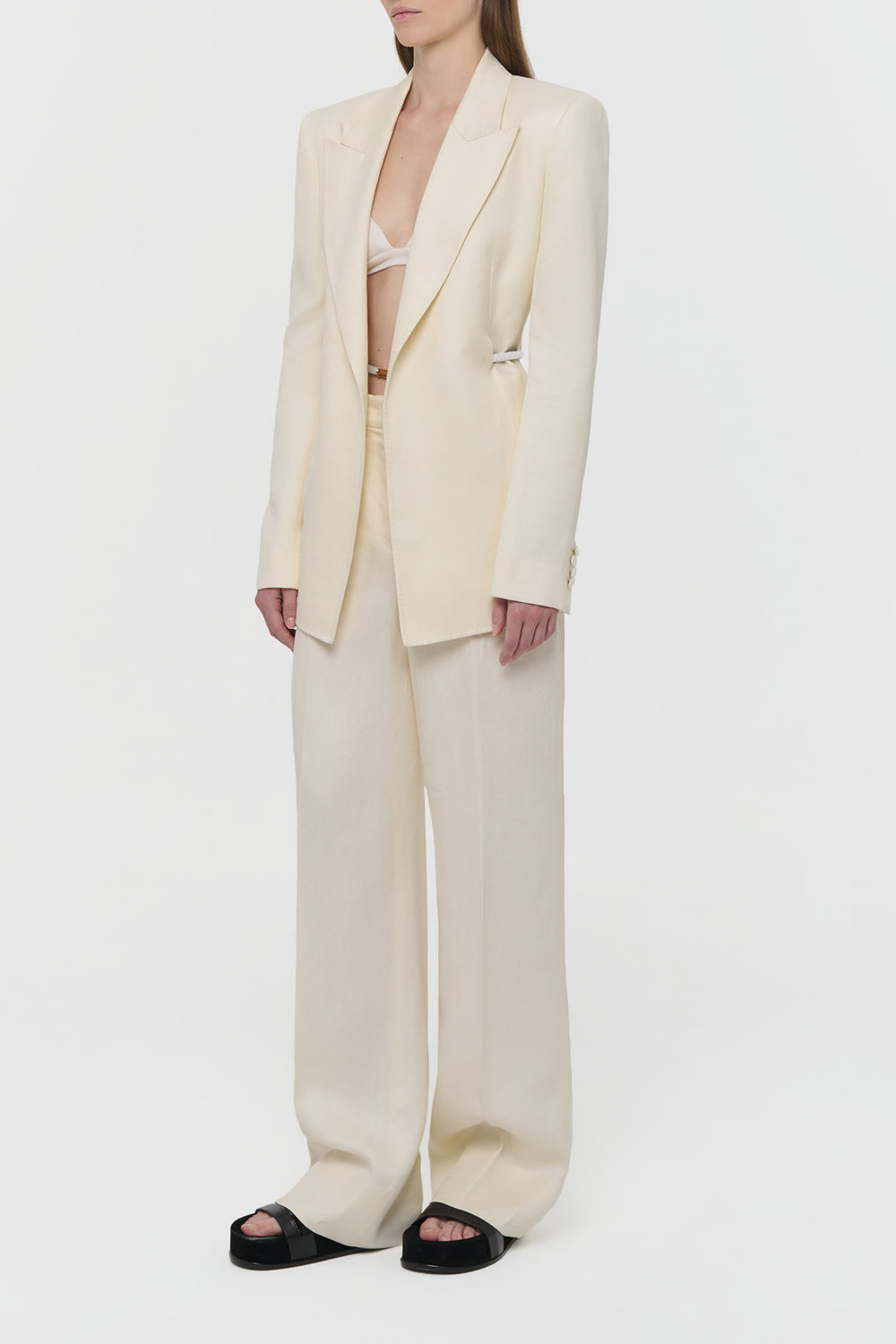 Epona Rope Blazer in Ivory Textured Linen Slub