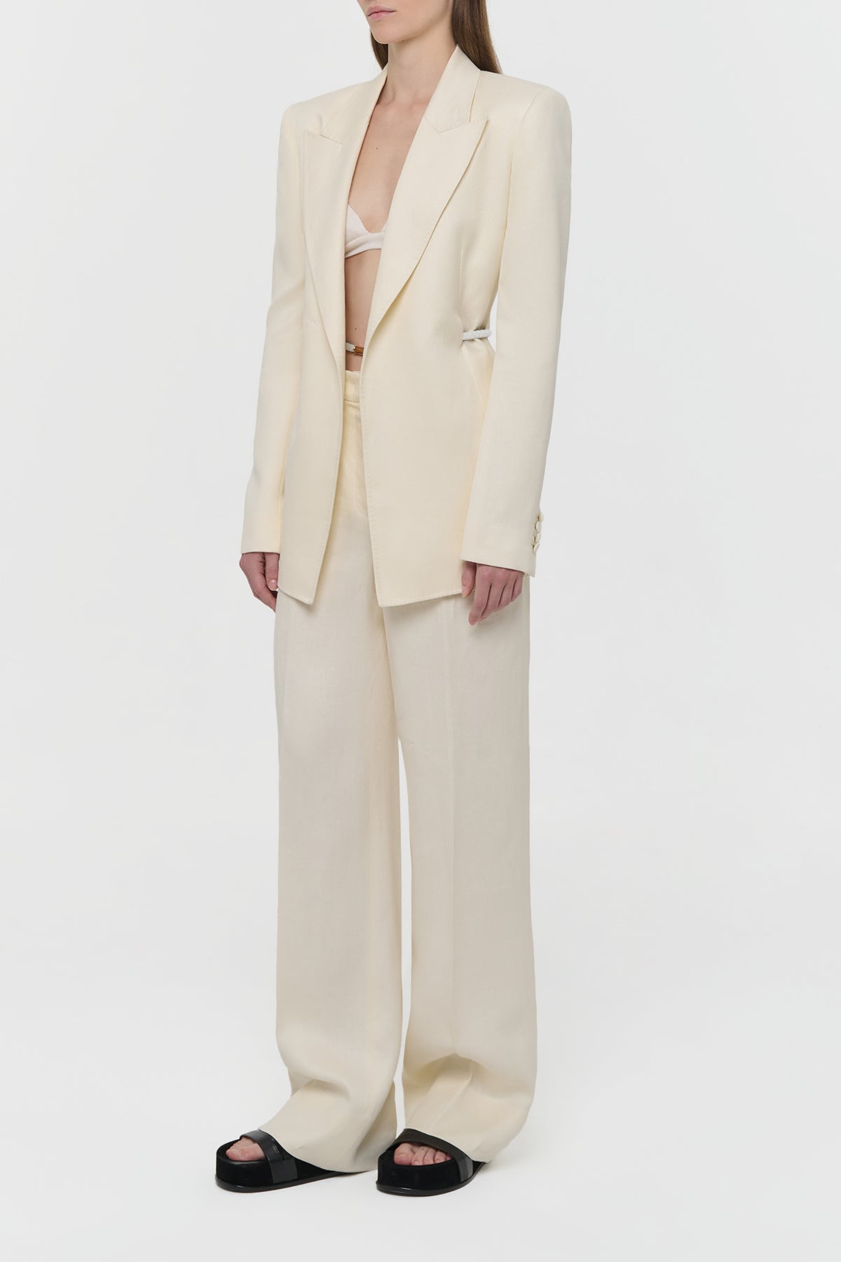 Epona Rope Blazer in Ivory Textured Linen Slub