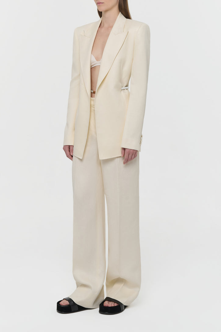 Epona Rope Blazer in Ivory Textured Linen Slub