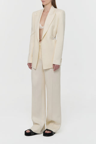 Ivory Linen Norman Wide-leg Pants Styled Look - Side Angle | Gabriela Hearst