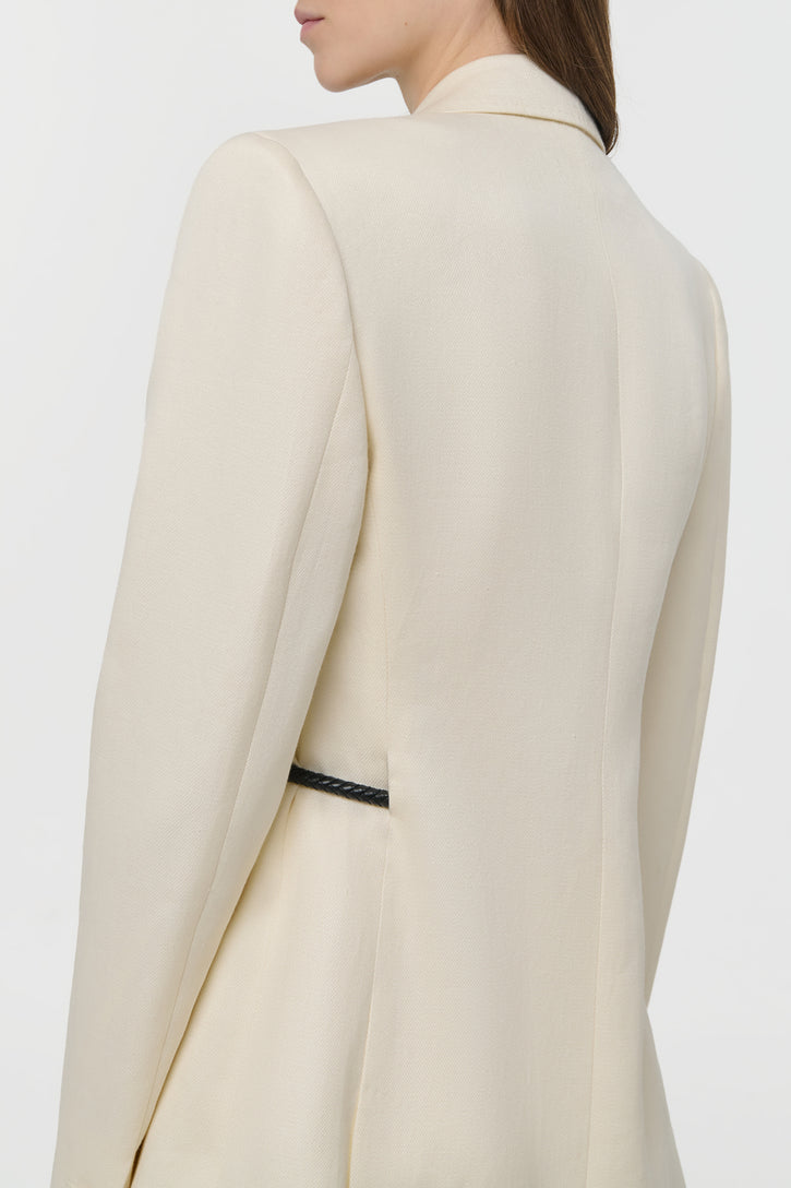 Epona Rope Blazer in Ivory Textured Linen Slub