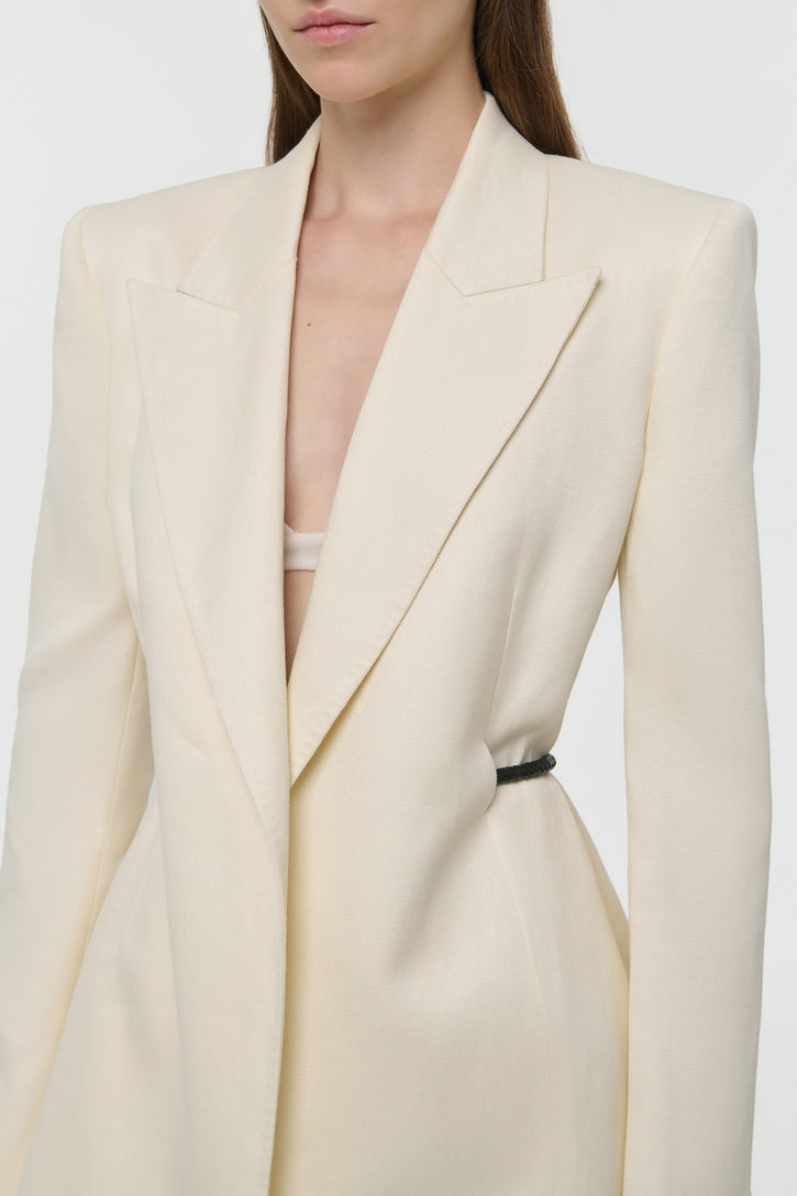 Epona Rope Blazer in Ivory Textured Linen Slub