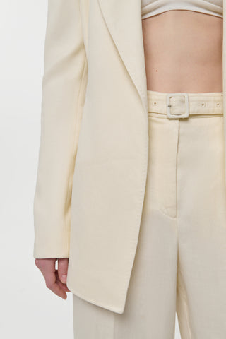Ivory Linen Self-Belt Detail Norman Wide-leg Pants - Close-up | Gabriela Hearst