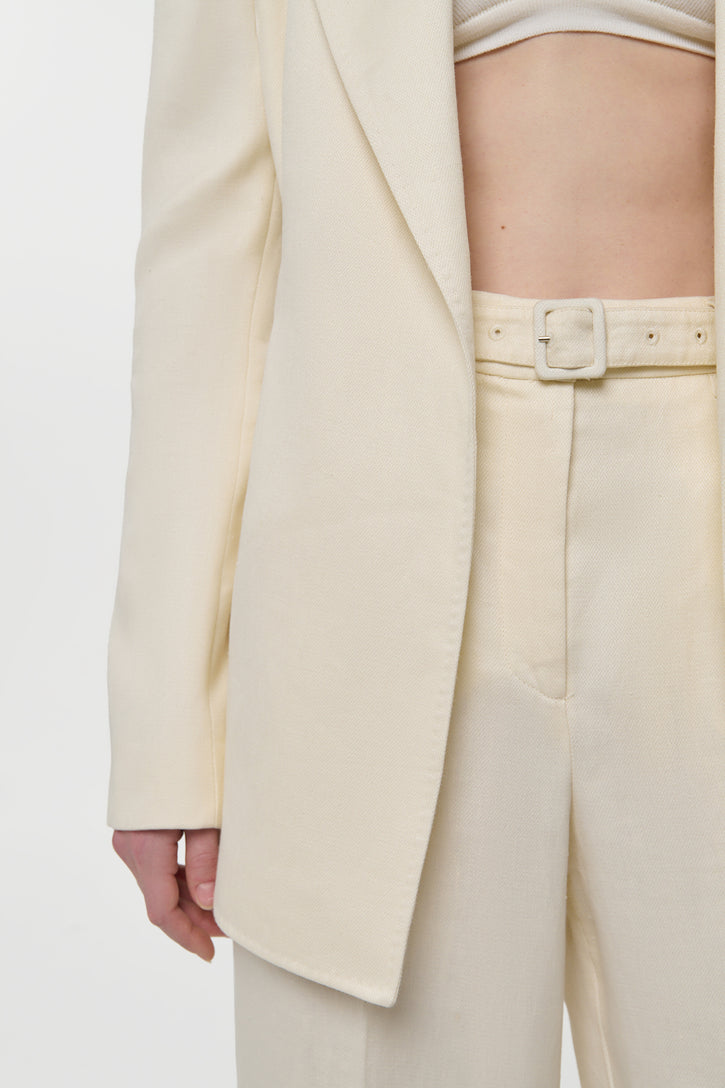Norman Wide-leg Pant in Ivory Textured Linen Slub