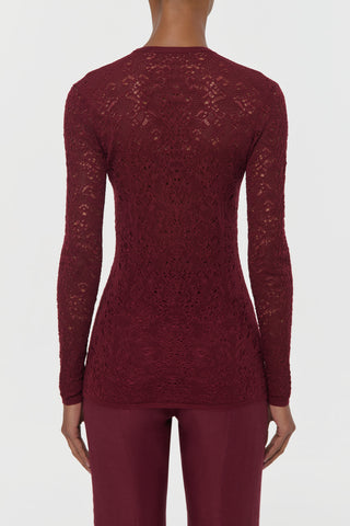 Bordeaux Lace Knit Cardigan - Back View On Model | Gabriela Hearst