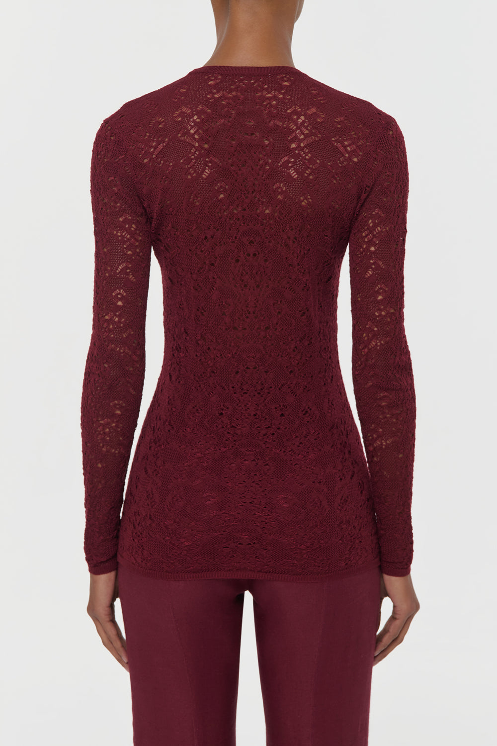 Ultraris Lace Knit Cardigan in Bordeaux Merino Wool