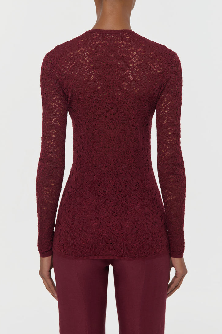 Ultraris Lace Knit Cardigan in Bordeaux Merino Wool