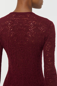 Ultraris Lace Knit Cardigan in Bordeaux Merino Wool