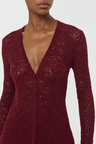 Bordeaux Wool Cardigan - Close-Up Front Detail | Gabriela Hearst