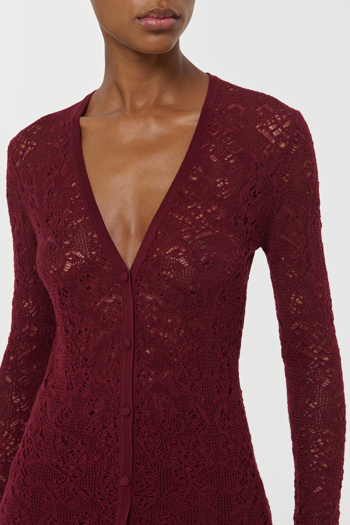 Ultraris Lace Knit Cardigan in Bordeaux Merino Wool