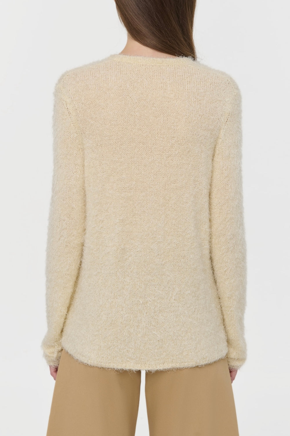 Neoma Knit V-Neck Sweater in Off White Silk Cashmere