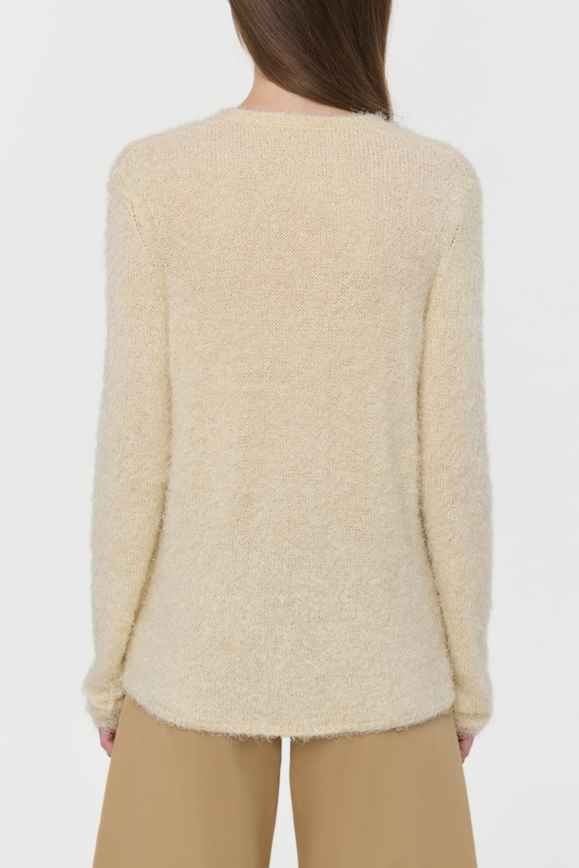 Neoma Knit V-Neck Sweater in Off White Silk Cashmere