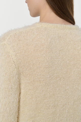 Off White Silk Cashmere Neoma Sweater - Shoulder Knit Texture Detail, On Model | Gabriela Hearst