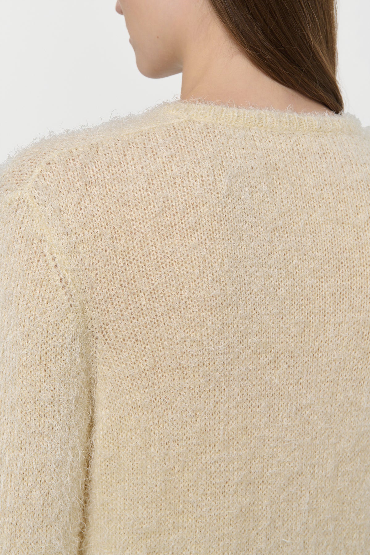 Neoma Knit V-Neck Sweater in Off White Silk Cashmere