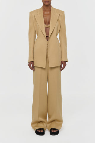 Wheat Linen Epona Rope Blazer Styled Look - Full Front View with Matching Trousers | Gabriela Hearst